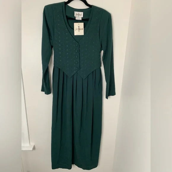 SOLD‼️BNWT Vintage Jessica Green Eyelet Vest Dress - Picture 6 of 8